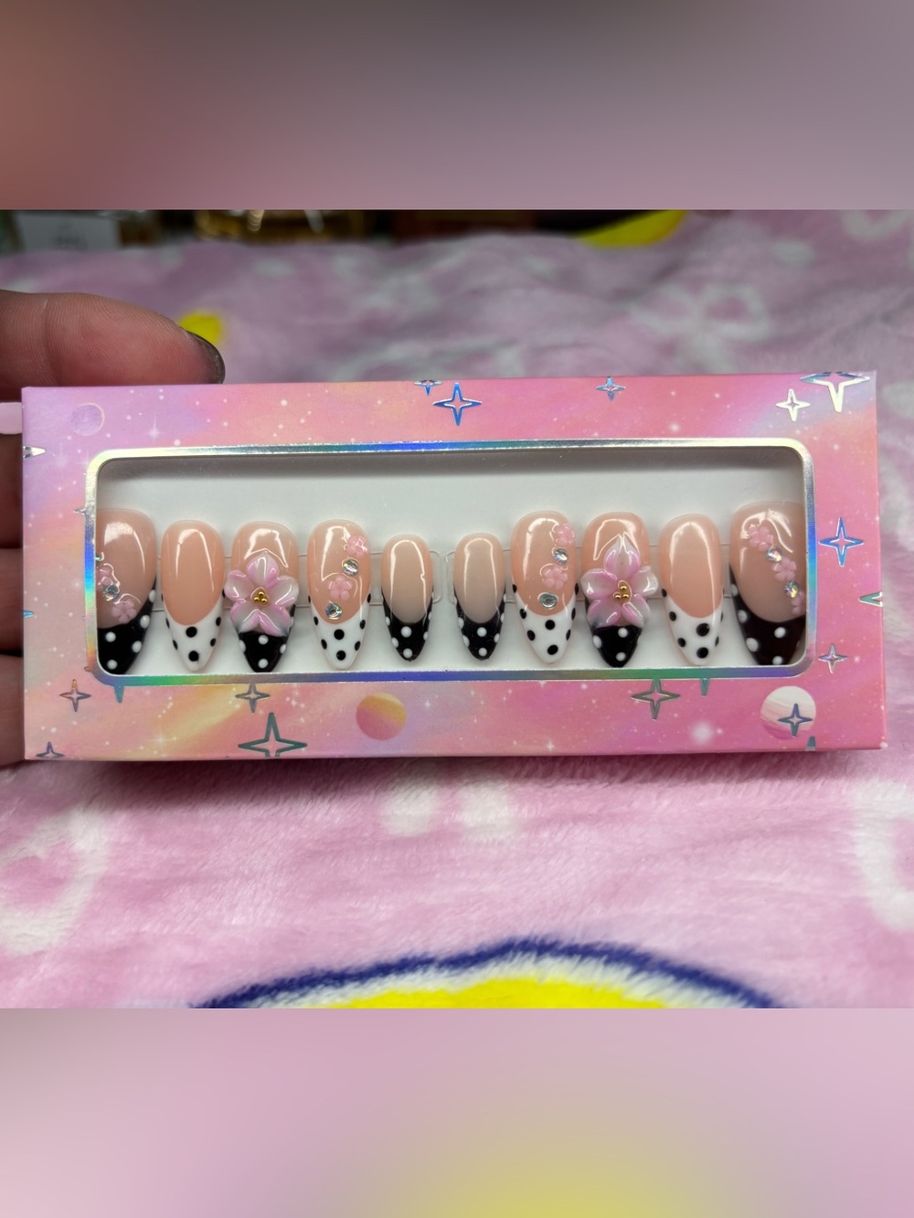 Pink Polka Dot Floral Press-On Nails